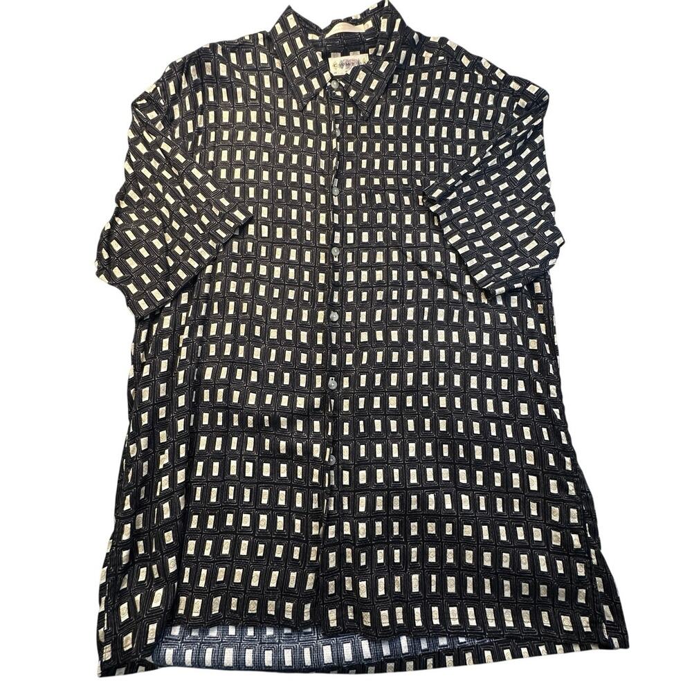 Campia Moda Geometric Rayon Button Down Shirt Retro Boho